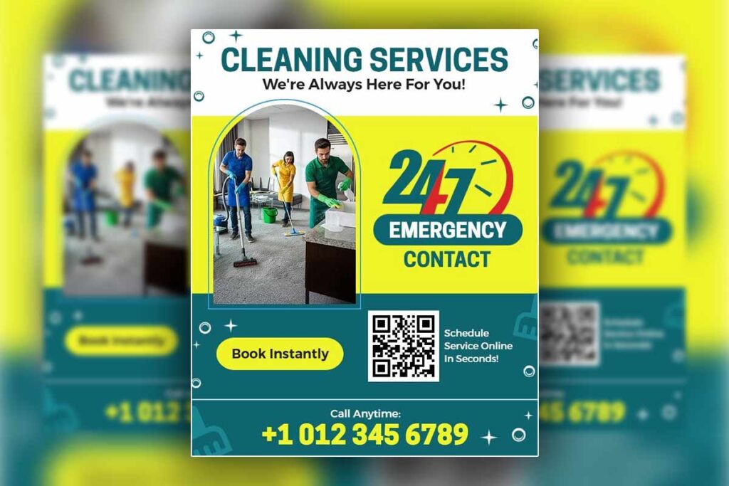 Emergency 24/7 Cleaning Service Contact Information Flyer Template