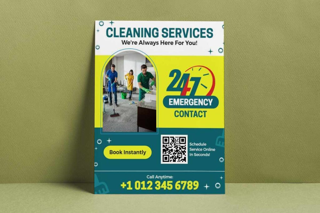 Emergency 24/7 Cleaning Service Contact Information Flyer Template