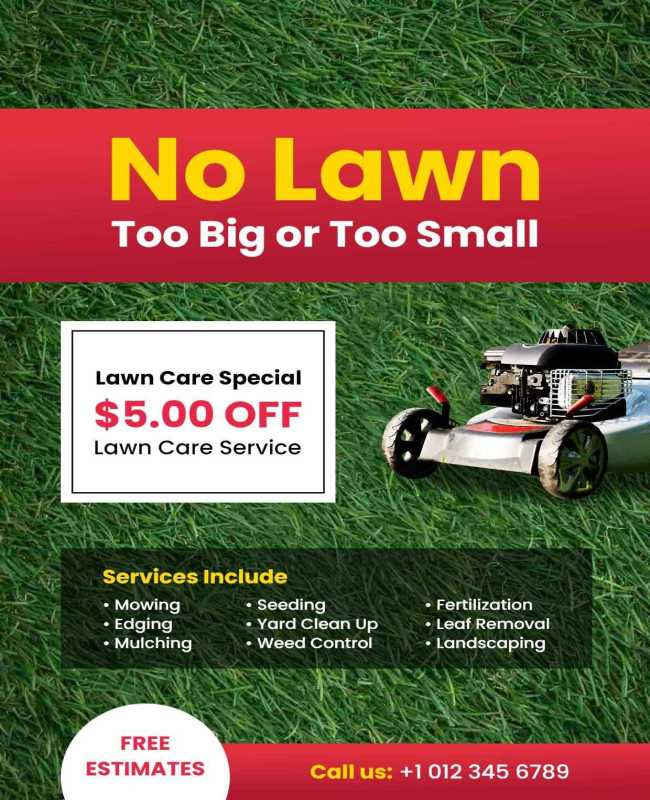 Flyer encouraging lawn care referrals with rewards or discounts for both new and existing customers