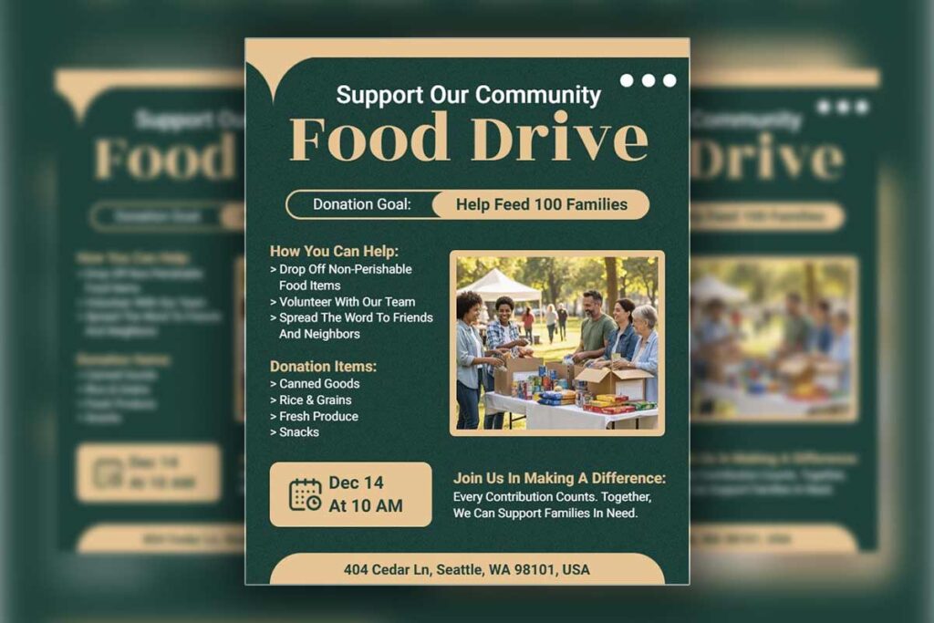 Engaging Green Community Food Donation Initiative Flyer Template