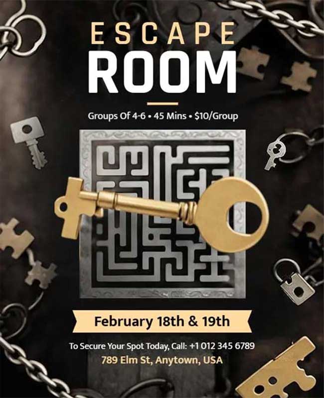 Escape Room Challenge Call to Action Flyer Design with Thrilling Elements