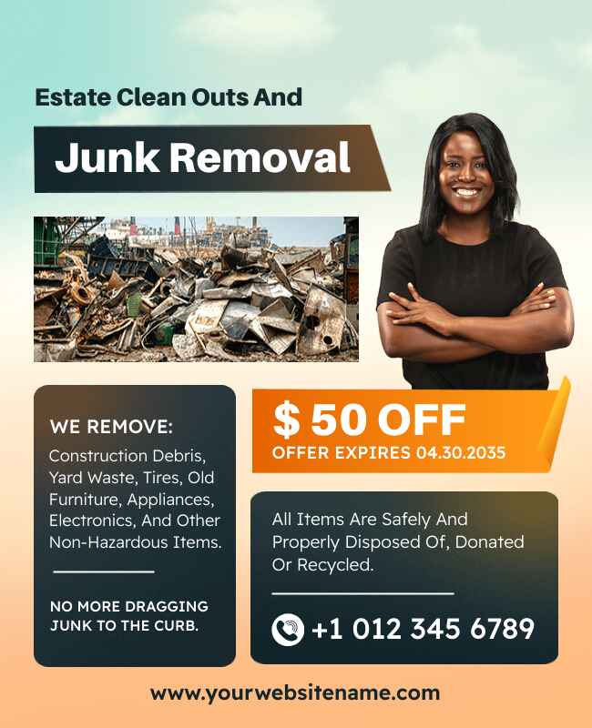 Estate cleanouts junk removal flyer highlighting services for large-scale cleanups.