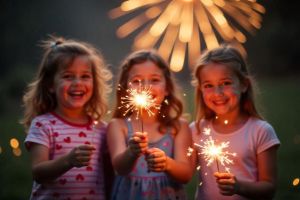 Excited Children Holding Lit Sparklers During A 4th Of July Celebration