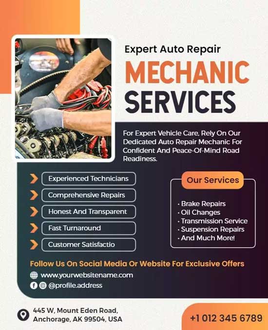 Expert Auto Repair Services Promotion Featuring Discounts and Reliable Solutions