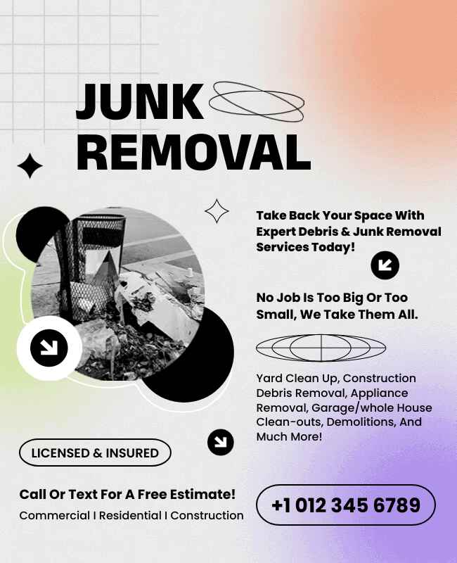 Expert junk removal flyer with simple design for attracting customers.