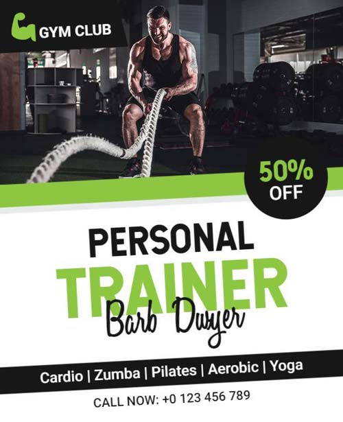 Eye-Catching Personal Trainer Flyer Featuring Bold Design and Promotional Highlights