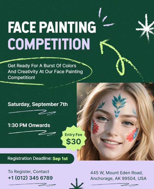 Face Painting Competition Flyer Featuring Colorful and Creative Design