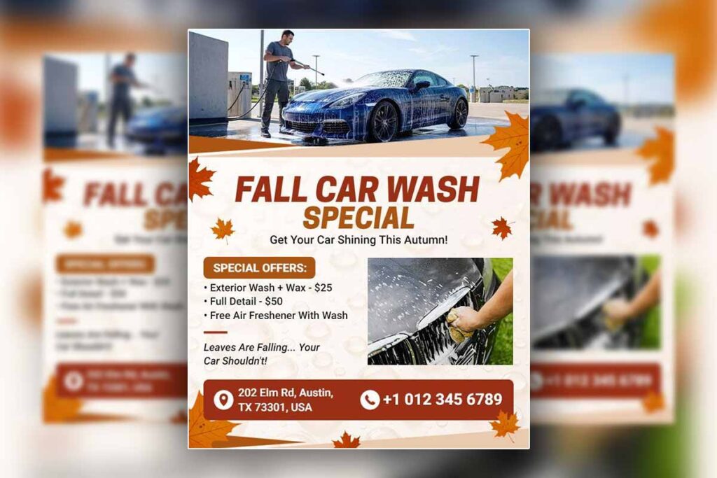Fall Car Wash Special Promotion Flyer Template