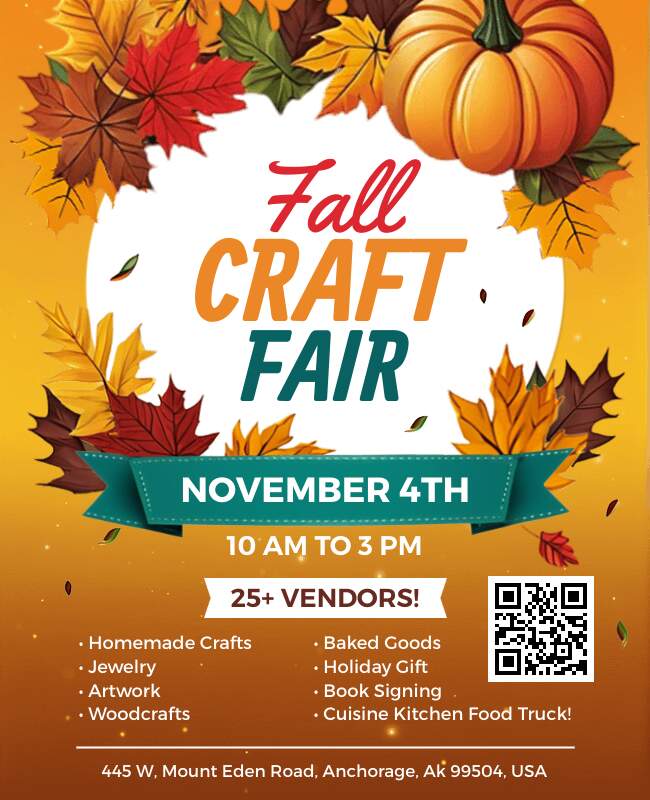 A warm-toned flyer template designed for a seasonal fall craft fair.