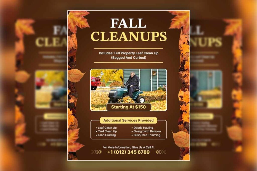 Fall Leaf Cleanup Lawn Care Services Flyer Template