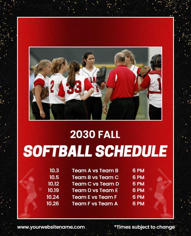 Fall Softball Tryout Selected Team Schedule Flyer