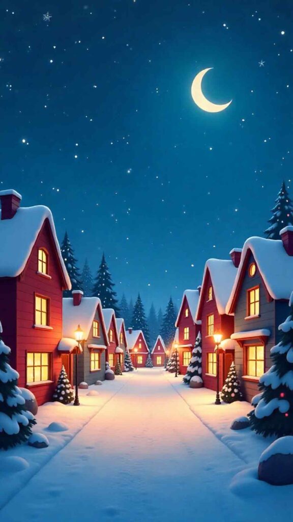Animated Snowfall Over Christmas Village Background