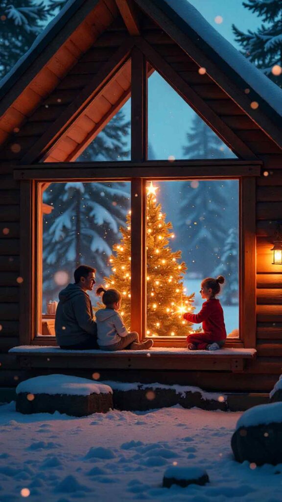 Family Cabin Christmas Celebration Background