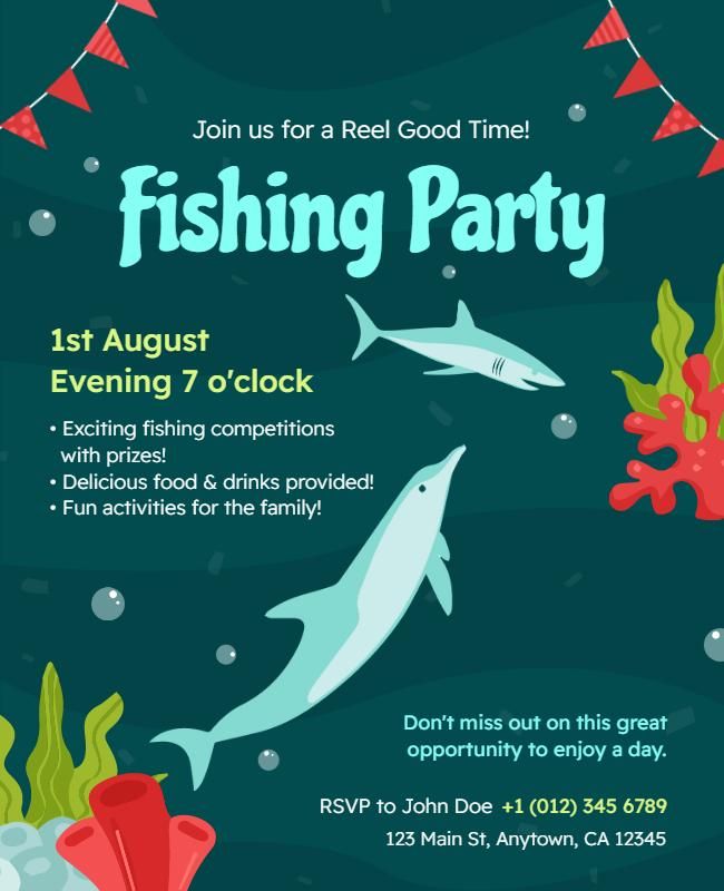 Fly fishing event flyer with details and outdoor imagery