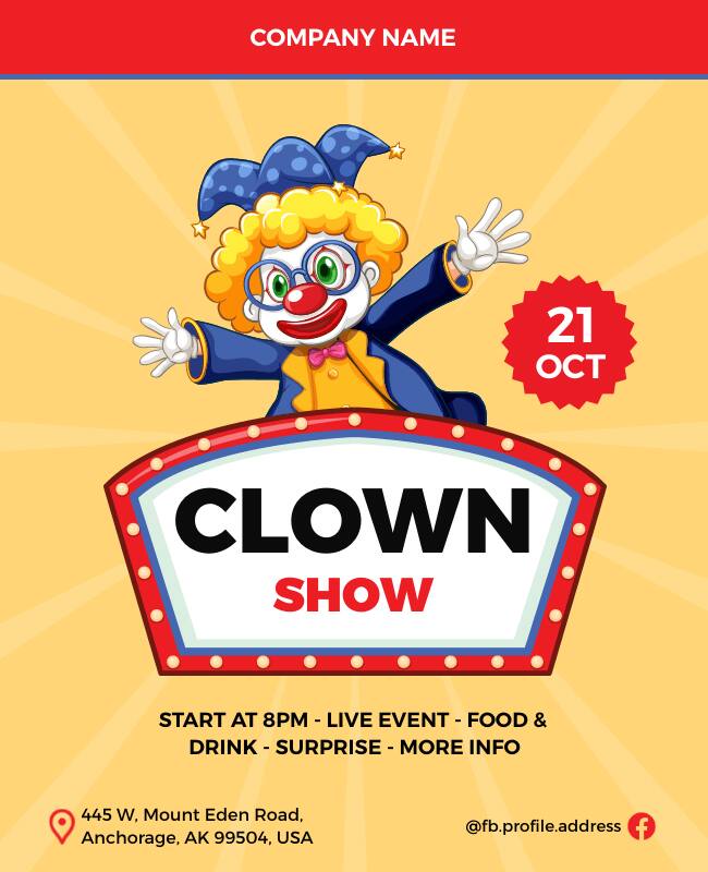 Family-Friendly Clown Show Event Flyer Template