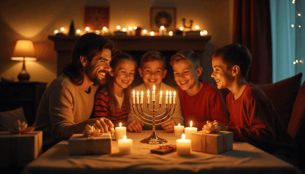 family hanukkah celebration at home