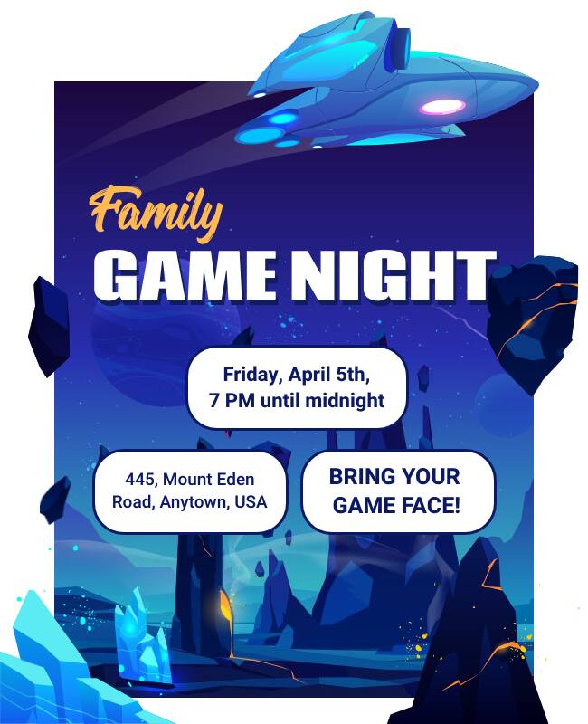 Family Space Adventure Game Night Flyer Template