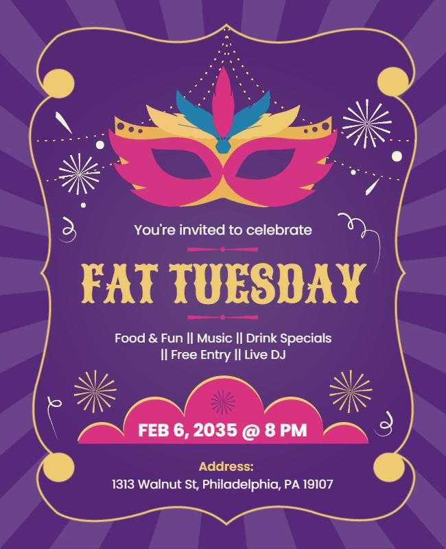 Vibrant Flyer for Fat Tuesday Celebrations and Party