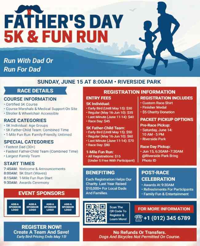 Father's Day 5k Fun Run Event Poster Template