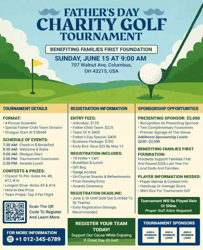 Charity Golf Tournament Father's Day Event Poster Template