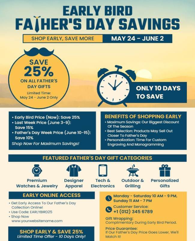fathers day early bird offer flyer template