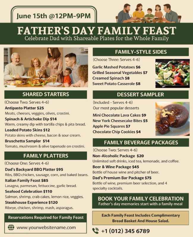Father's Day Family Feast Restaurant Menu Poster Template