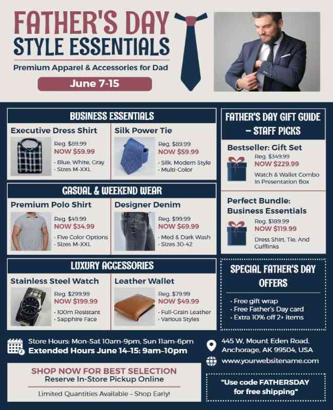 Father's Day Fashion Accessories Sale Poster Template