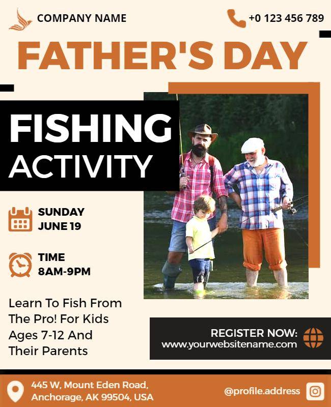 fathers day fishing activity event flyer template