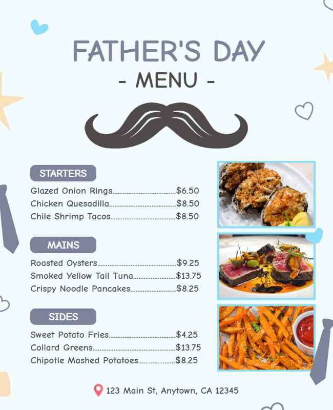 Fathers Day Restaurant Menu Flyers Template