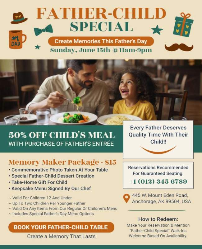 fathers day special father child dining discount flyer template