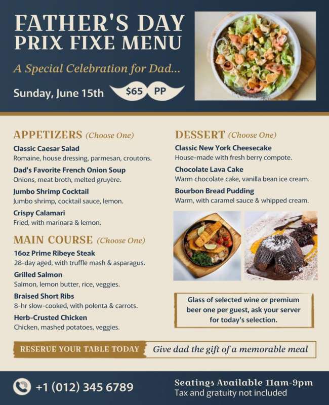 fathers day special prix fixe menu flyer template