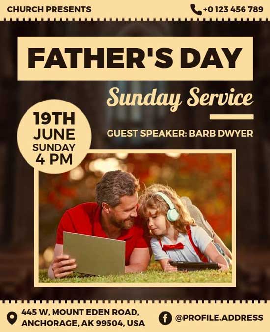 Father's Day Sunday Service Flyer Showcasing Event Details and Celebratory Theme