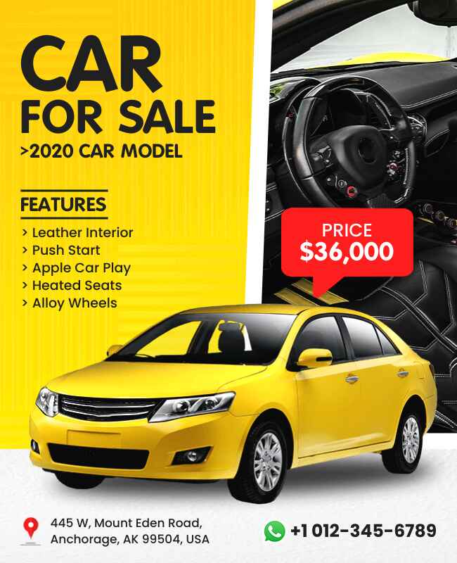 Flyer highlighting a featured car model on sale with attractive design.