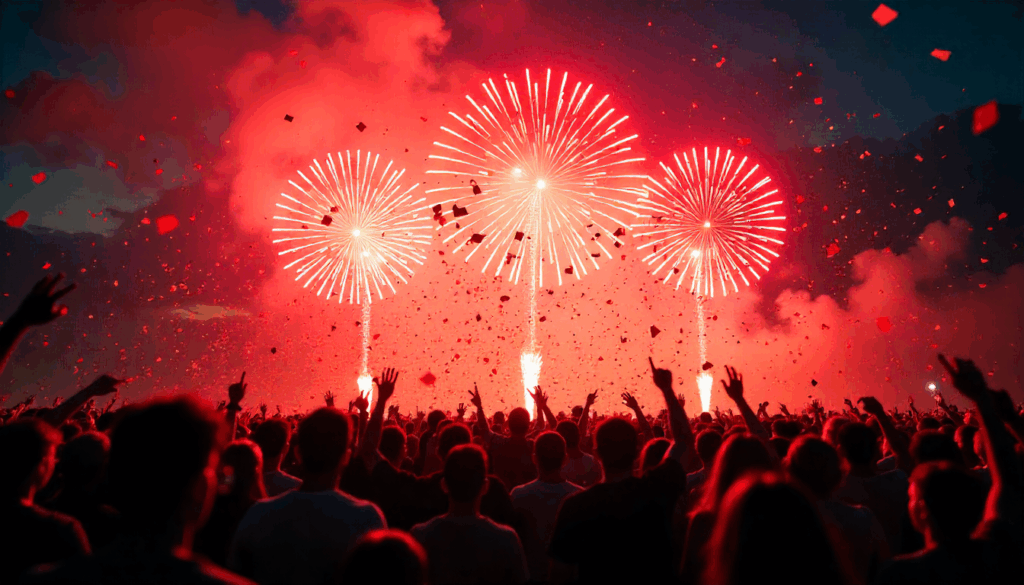 festival crowd watching fireworks
