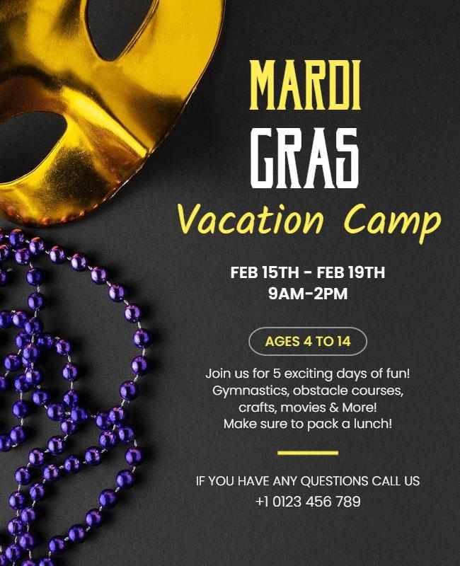 Festive Flyer for Mardi Gras Events Featuring Beads