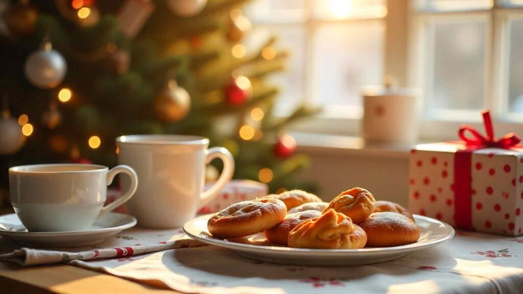 Festive Breakfast Table Christmas Morning Background