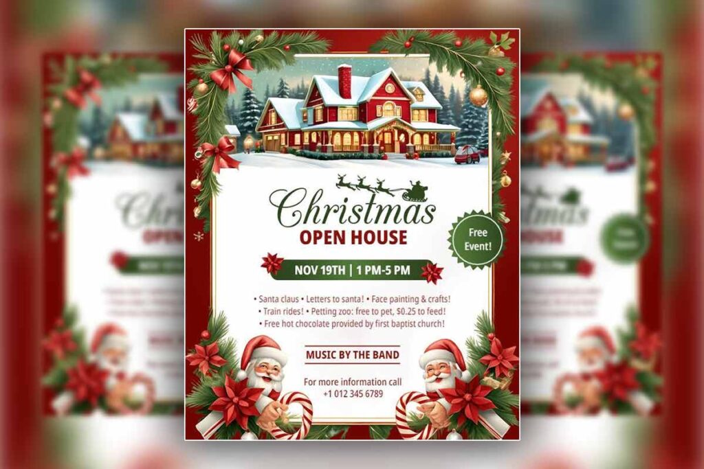 Festive Christmas Open House Celebration Flyer Template
