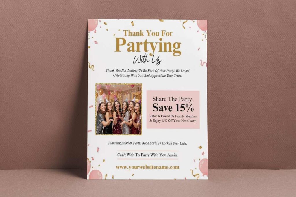 Festive Pink and Gold Party Celebration Thank You Flyer Template