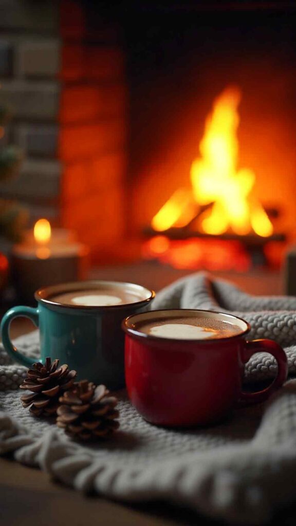 Fire with Cozy Winter Props Background