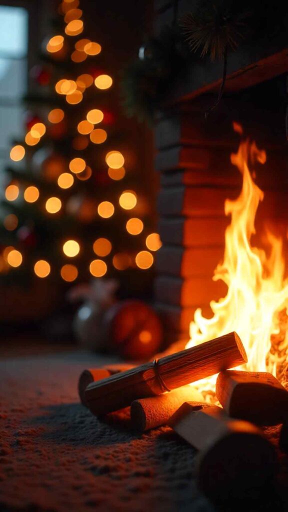 Firelight And Christmas Tree Bokeh Background