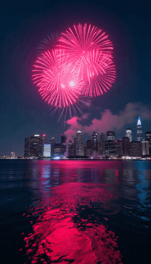 fireworks over city night sky