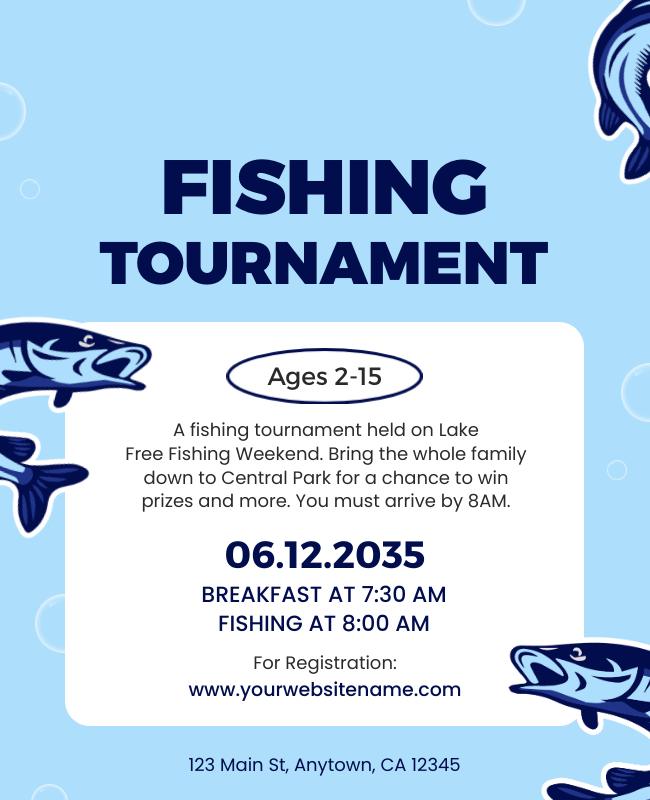 Traditional flyer showcasing fishing event details with a fishing theme