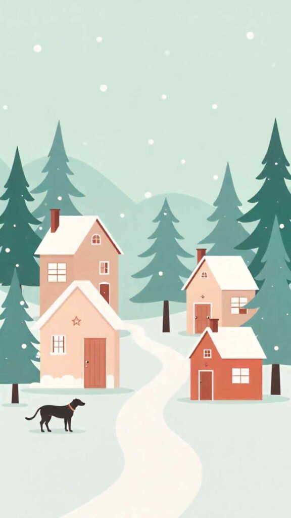 Flat Illustration Nordic Christmas Village Background