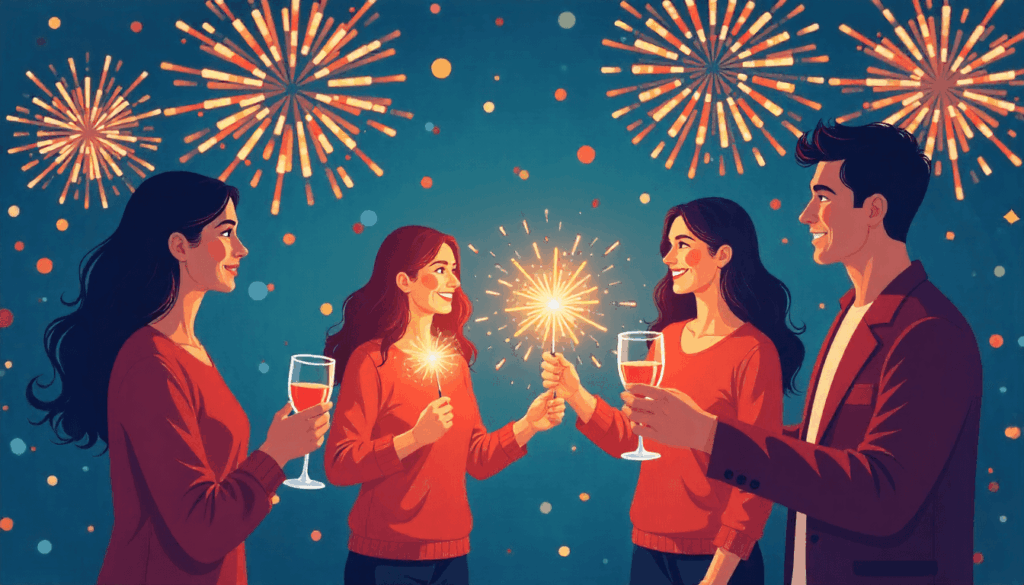 flat style new year celebration scene