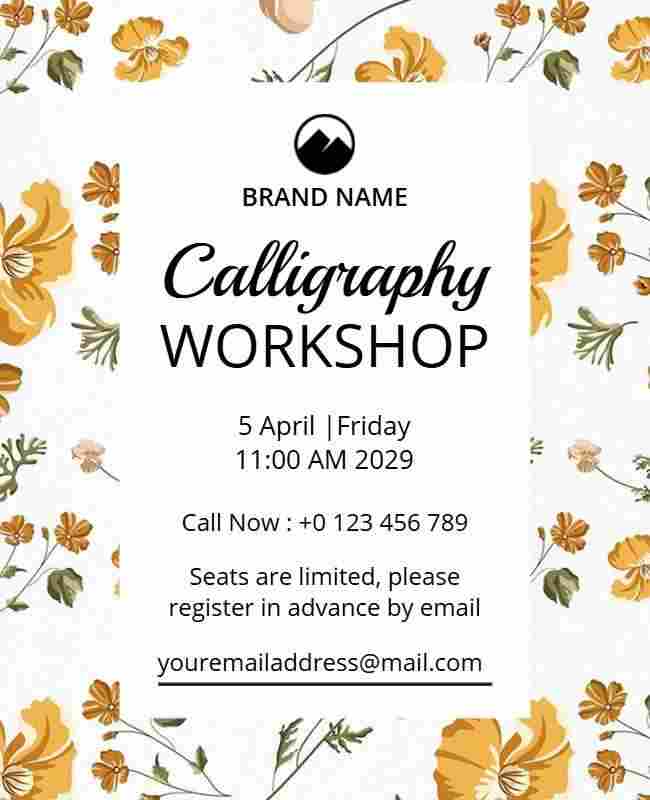 Floral Calligraphy Workshop Flyer Design Example