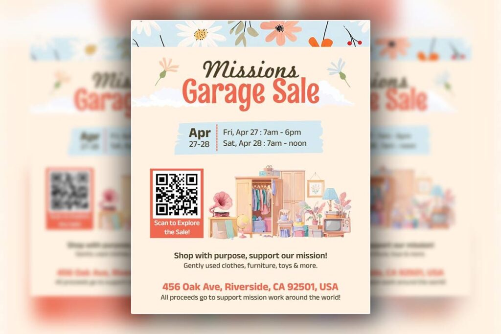 Floral Illustrated Missions Garage Sale Flyer Template
