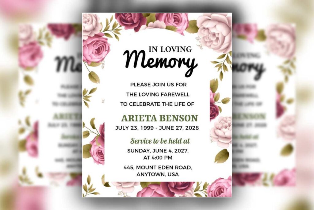 Floral Memorial Service Invitation Flyer Template
