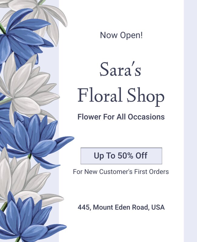 Infographic flyer for a floral shop, showcasing services and products.