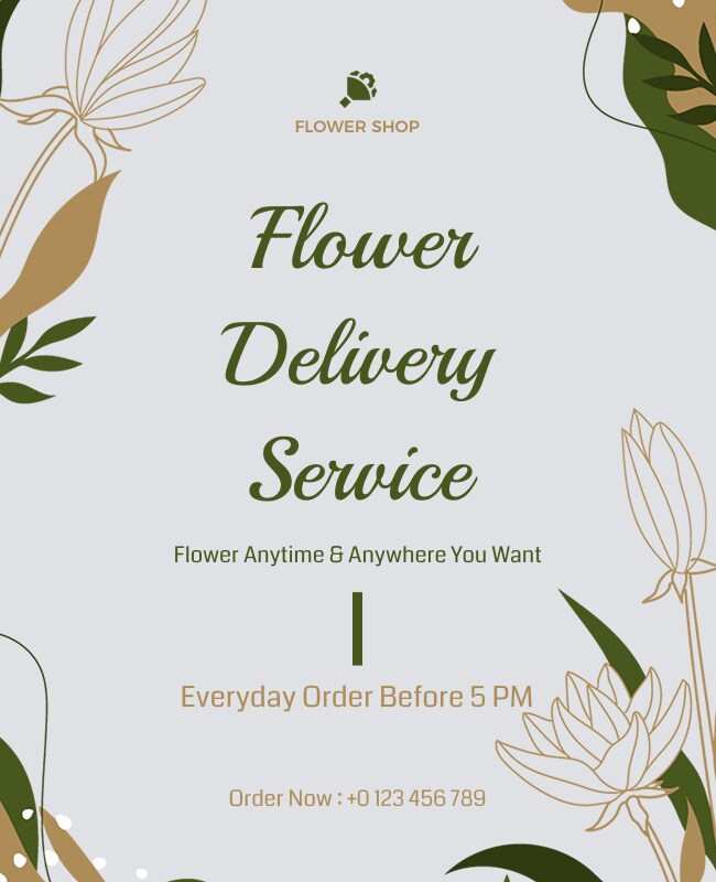 Flyer for flower delivery services with delivery options.