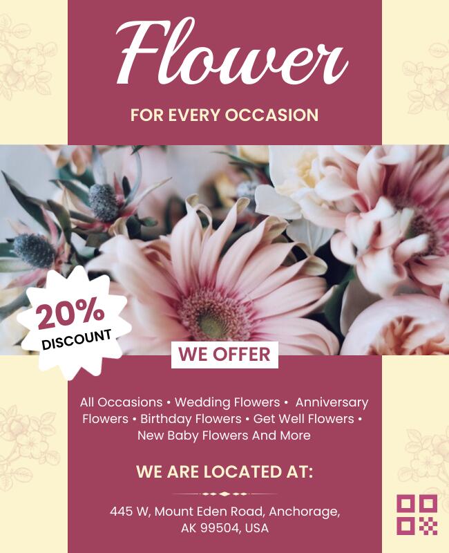 Flyer highlighting flower discounts for a floral shop.